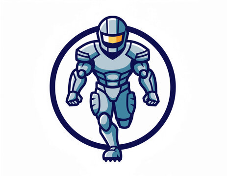 Futuristic armored warrior running forward in a circular frame