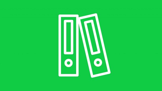 Animated office binder folders outline icon on transparent background, ideal for document organization, file storage, archives, office management, business presentations and motion graphics.