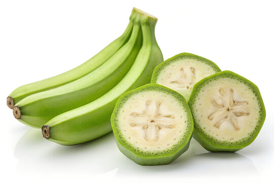 Green Banana Bunch, Unripe Banana Slices, Fresh Green Bananas, Plantain Cut Pieces, Star Pattern Banana