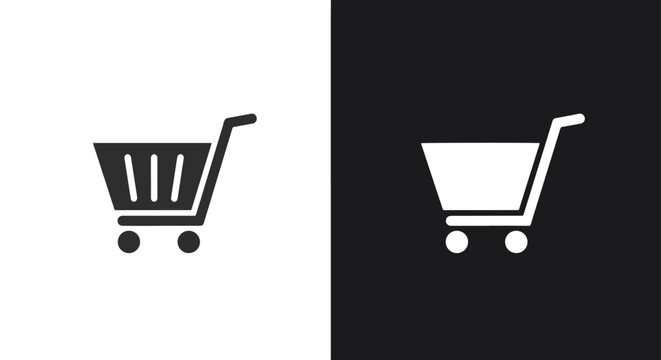 Shopping cart vector icons isolated on black - Glyph solid icon - Editable modern style icon - Clipart, sticker - icon set - Clipart