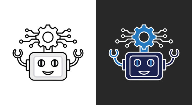 Vector robot icons with gear and happy face illustration - Blue icon set - Modern style icon  - Glyph and solid icon set - Icon vector