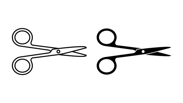 Surgical Scissors Iconography: Two stylized icons depicting surgical scissors, one outlined and one solid black, representing precision and medical tools.
