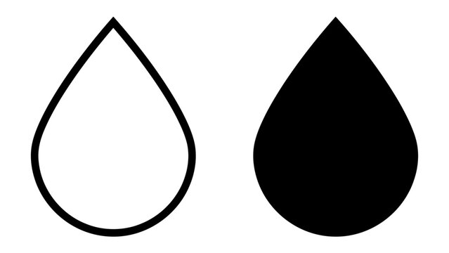 Ink Drop and Outline: A simple graphic illustration featuring two water drop shapes, one as a solid black silhouette and the other as a thin black outline against a clean background.