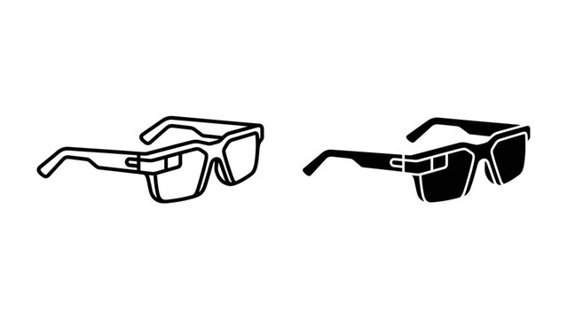 Smart Glasses Icon: Two contrasting icons of smart glasses, one outlined and one filled black, represent modern wearable technology and its sleek design.