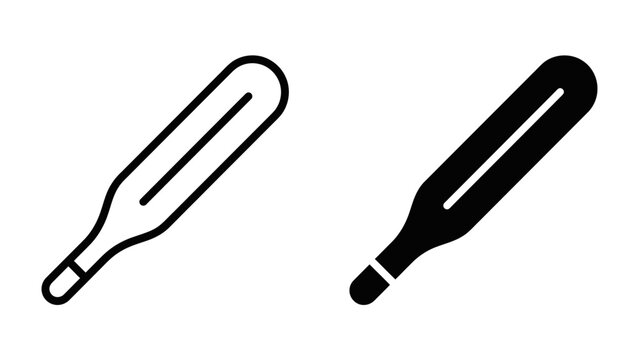 Thermometer Icon: Two simple representations of a thermometer, one outlined and one solid black, symbolize measurement and health monitoring.