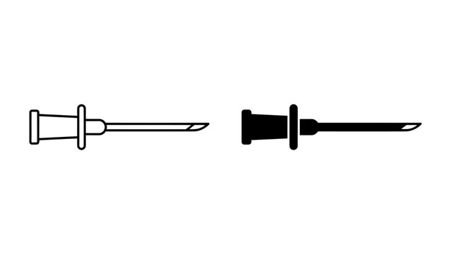 Medical Needle Icons: A pair of simple, clean vector icons depicting a medical needle, one in black and white, the other in solid black. These graphics represent medical procedures, injections.