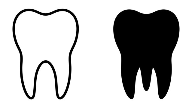 Healthy vs Unhealthy Tooth Icons: A clear comparison of a healthy, outlined tooth alongside a dark, solid icon representing an unhealthy tooth, symbolizing dental care and oral hygiene.