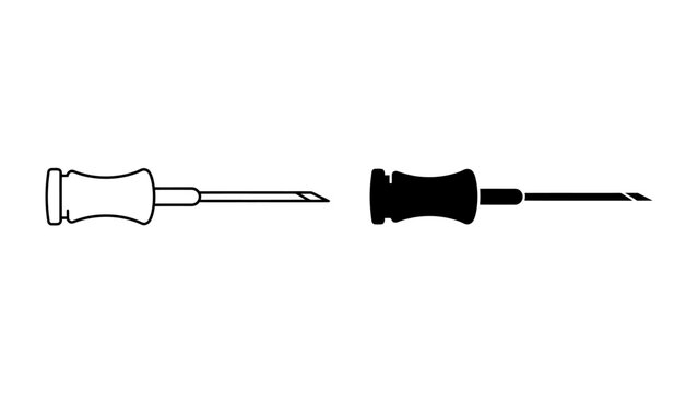 Surgical Needle and Handle Icon: A clean, graphic representation of a surgical needle with a handle, presented in both outline and solid black silhouette.