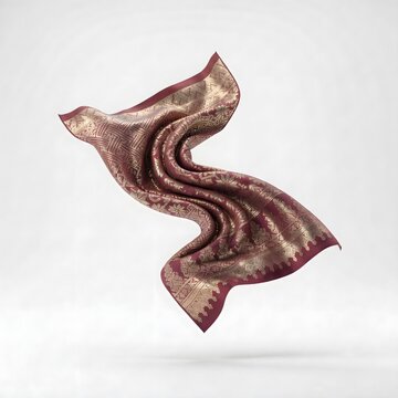 Luxury Indonesian Songket Fabric Floating in Motion Isolated on White Background