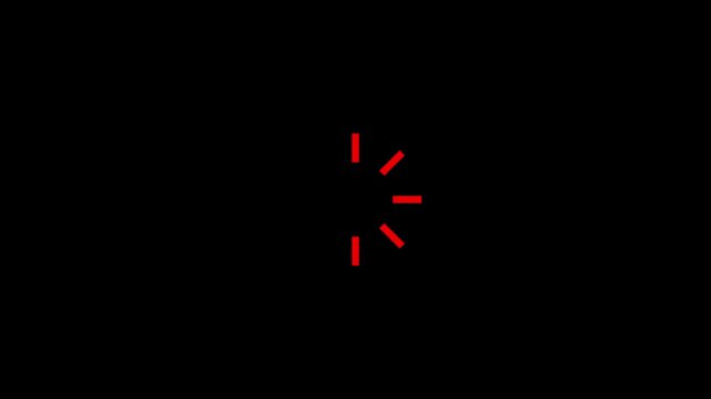 Rotating red loading icon animation with pulsating dashes on dark background tv.
