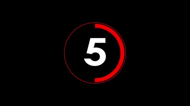 Circle countdown timer 10 sec animation, 10 second count down timer .Digital countdown timer animation from nine to zero with red progress circle bar.