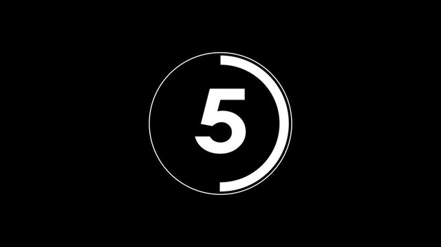 Circle countdown timer 10 sec animation, 10 second count down timer. Minimalist countdown from nine to zero in a sleek white circle on black background.
