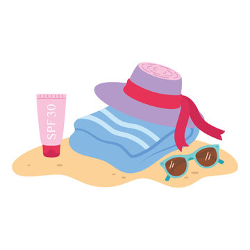 beach vacation set sunscreen hat towel