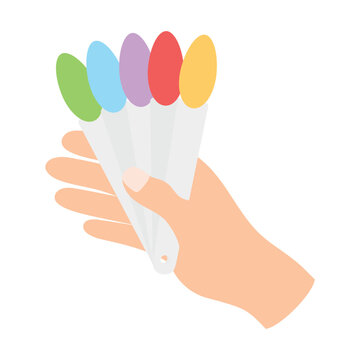 hand with set of colored nail tips
