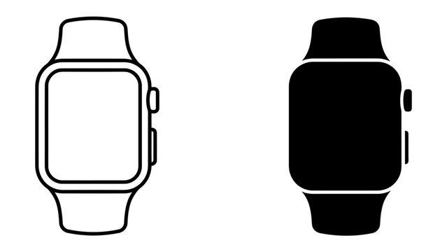 Smartwatch Designs: A comparison of smartwatch designs, one in outline and the other as a solid silhouette, highlighting the modern aesthetic and technological elegance.