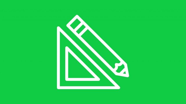 Animated triangle ruler and pencil outline icon on transparent background, ideal for drafting, geometry, technical drawing, architecture, engineering, education and motion graphics.