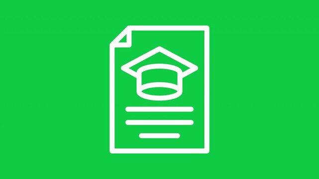 Animated graduation certificate outline icon on transparent background, perfect for diploma, academic achievement, education, graduation, certification, online learning and motion graphics.