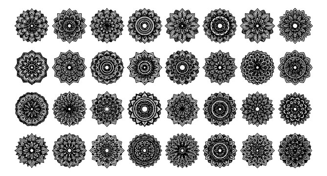 Luxury Mandala Ornament Vector Collection Black White Round Decorative Lace Elements