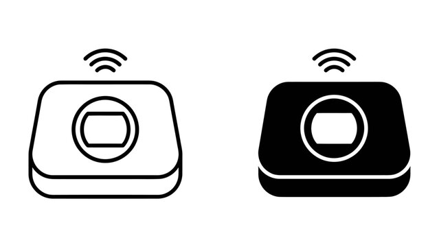 Smart Home Device Icon: A minimalist illustration depicting a smart home device, such as a router or hub, with Wi-Fi signal icons indicating connectivity.