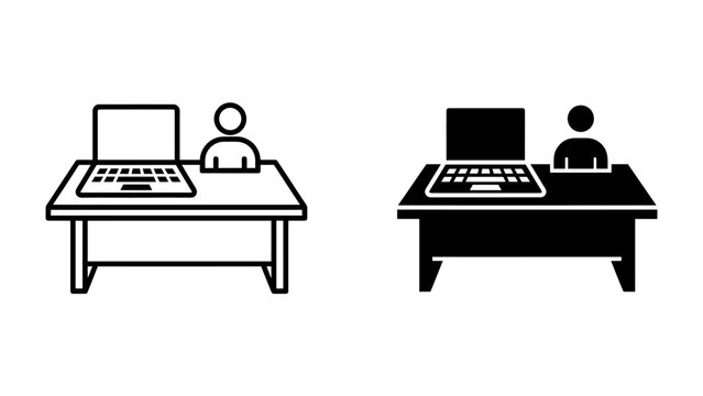 Desk with Laptop and Person Icon