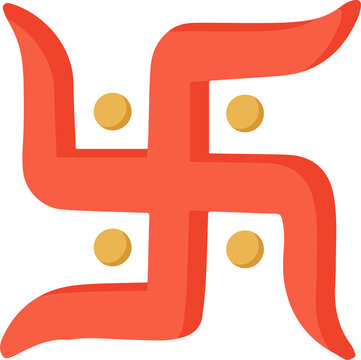 Auspicious Swastik symbol, traditional Hindu design featuring curved arms, golden dots, representing good fortune, prosperity.