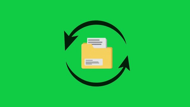 Animated File Sync Folder with Circular Refresh Arrows Flat Icon Animation, Ideal for File Management, Data Synchronization, Cloud Backup, Workflow Explainer Videos, Mobile Apps, Websites, and Busines
