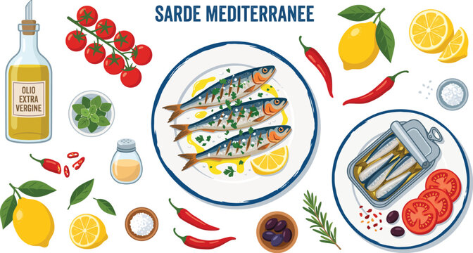 Mediterranean Sardine Dish with Fresh Ingredients and Herbs