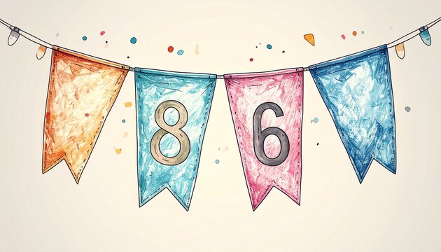 Festive Flag Garland with Number 86 for Birthday and Anniversary Party