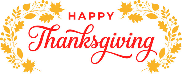 Festive thanksgiving greeting with golden maple leaves and elegant calligraphy text © saju