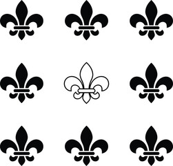 Decorative fleur de lis pattern with black and white icons heraldry decorative ornament collection repetition symmetrical monarchy © Nondon
