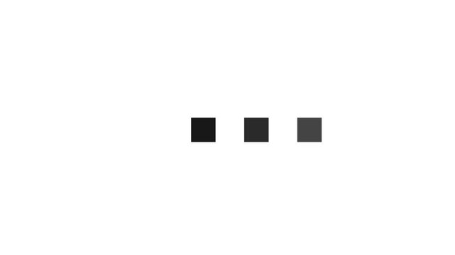 Loading animation with four pulsing squares in shades of grey on white background.
