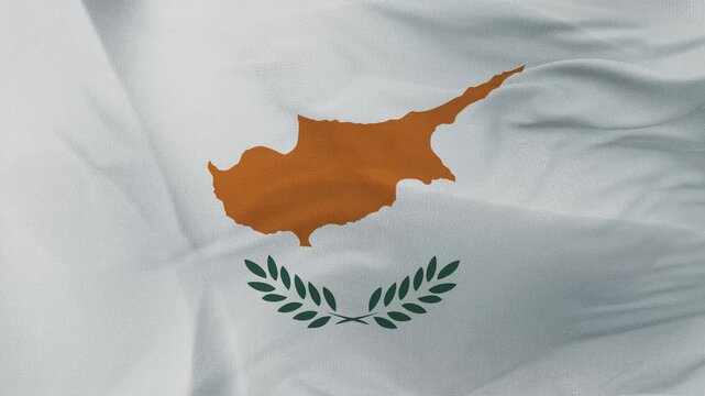 Waving National Flag of Cyprus with Island Map and Olive Branches