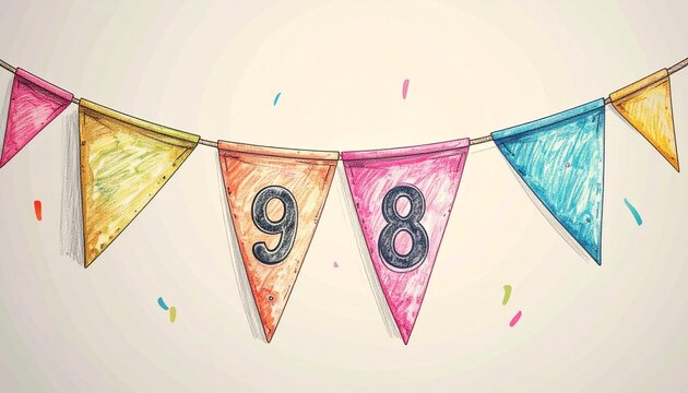 Festive Flag Garland with Number 98 for Birthday and Anniversary Party