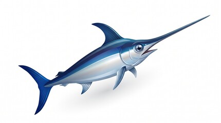 Obraz premium Stylized swordfish with deep blue back and shiny silver belly. Features a long pointed bill, tall dorsal fin, and sleek forked tail.