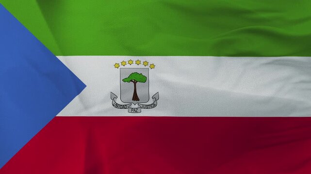 Equatorial Guinea National Flag with Coat of Arms on Fabric