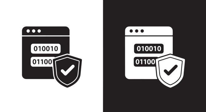 Binary code security shield icon set vector - Line and glyph solid icon and logo templete - Blue icon set - Minimalist, flat icon