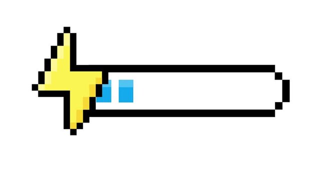 Pixel Art Power Bar Icon Featuring a Yellow Lightning Bolt and Blue Progress Indicator for Energy Status Display in Digital Interface