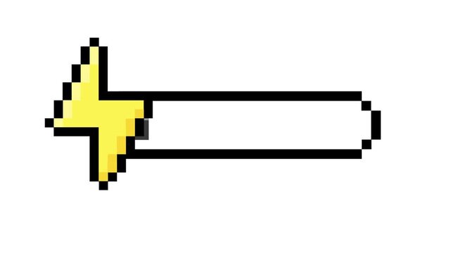 Vibrant pixel art lightning bolt energy bar icon, depicting power status or charging progress in a retro 8-bit digital interface design