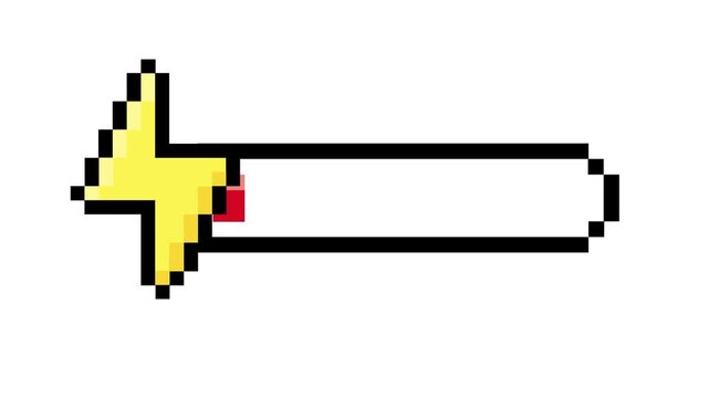 Pixel art battery icon indicating charging status, a retro digital graphic element for game interfaces, symbolizing power and energy replenishment