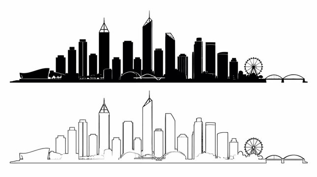 Perth City Skyline Silhouette and Line Art Illustration