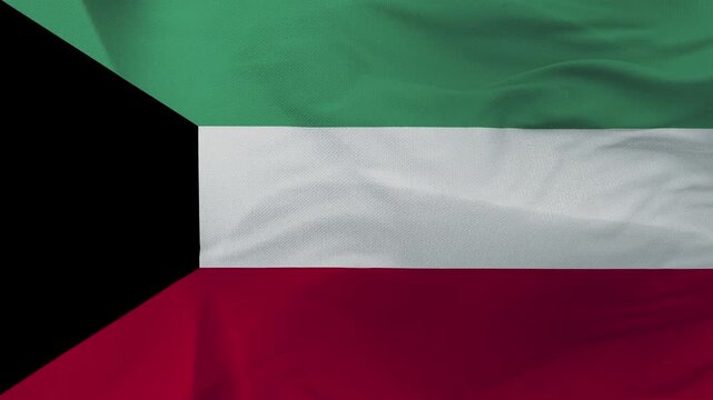Kuwait Flag Waving with Fabric Texture and Black Trapezoid