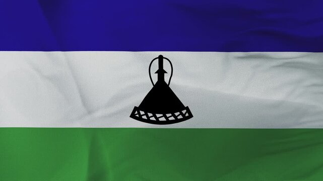 Lesotho Flag Waving with Basotho Hat and Fabric Texture