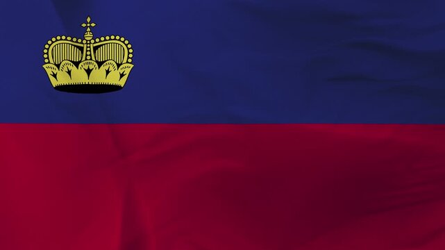 Liechtenstein flag fabric with gold crown and blue red stripes