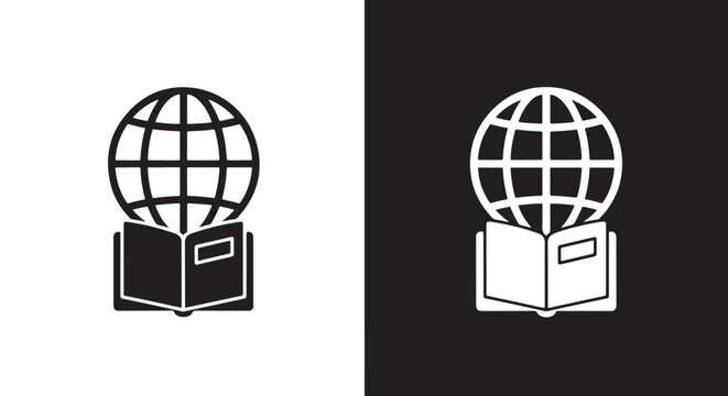 Global network icon set isolated vector - Line and glyph solid icon and logo templete - Blue icon set - Minimalist, flat icon