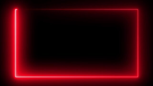 Abstract glowing neon rectangle border frame 4k animated on black background. Glowing neon rectangle frame line. border frame 4k