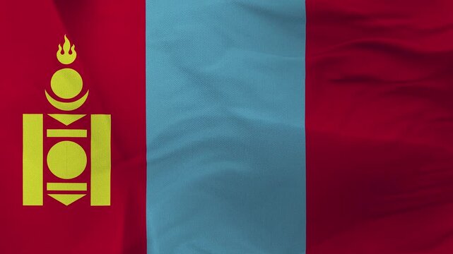 Mongolian flag fabric with Soyombo symbol and red blue stripes