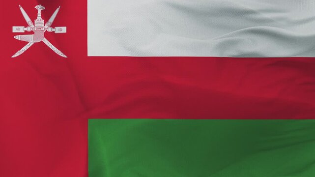 Omani flag fabric with national emblem and red white green stripes