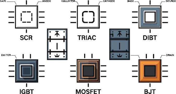 Scr, triac, igbt, mosfet, dibt, and bjt semiconductor symbols in scr symbol triac symbol igbt symbol