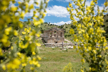 Naklejka premium Kirik Kilise Ancient Byzantine Church Ruins in Sar Ancient City Tufanbeyli Adana Turkey with Historic Stone Architecture
