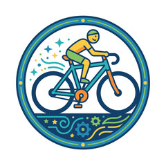 Fototapeta premium Person riding bicycle in circular eco emblem
